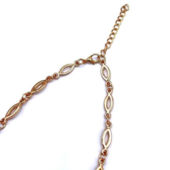 Yellow Gold with Topaz and Diamond Crystal Center Drop Adjustable Necklace - Picture 4 of 7